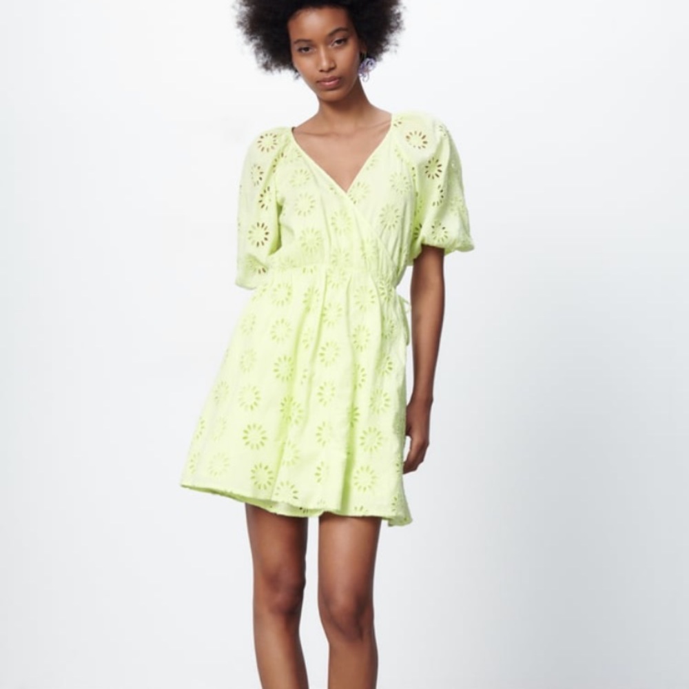 Zara embroidered wrap dress
